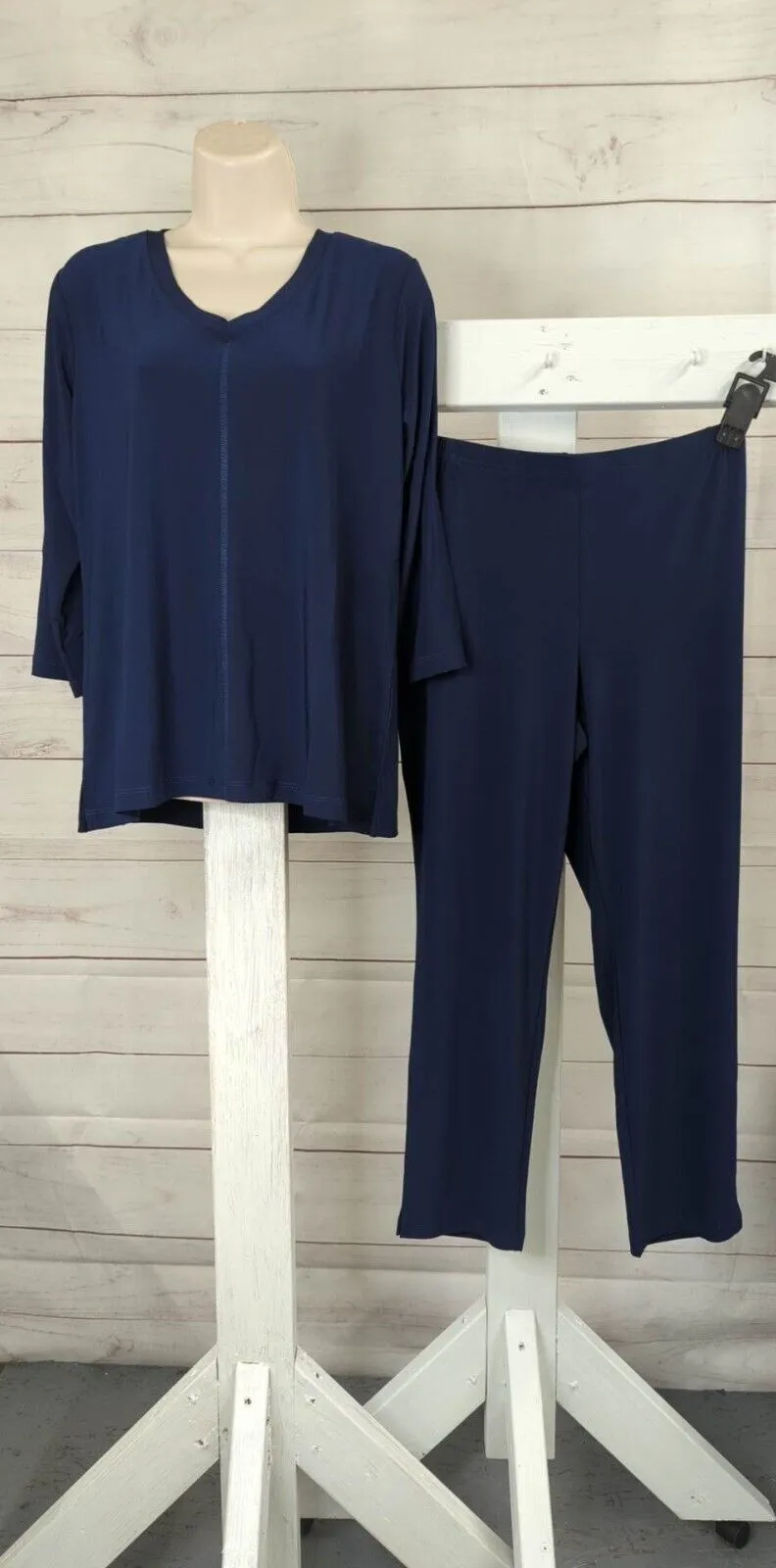XXS NAVY A518207 Attitudes by Renee Petite Como Jersey 3Pc tunic, tank, and pant