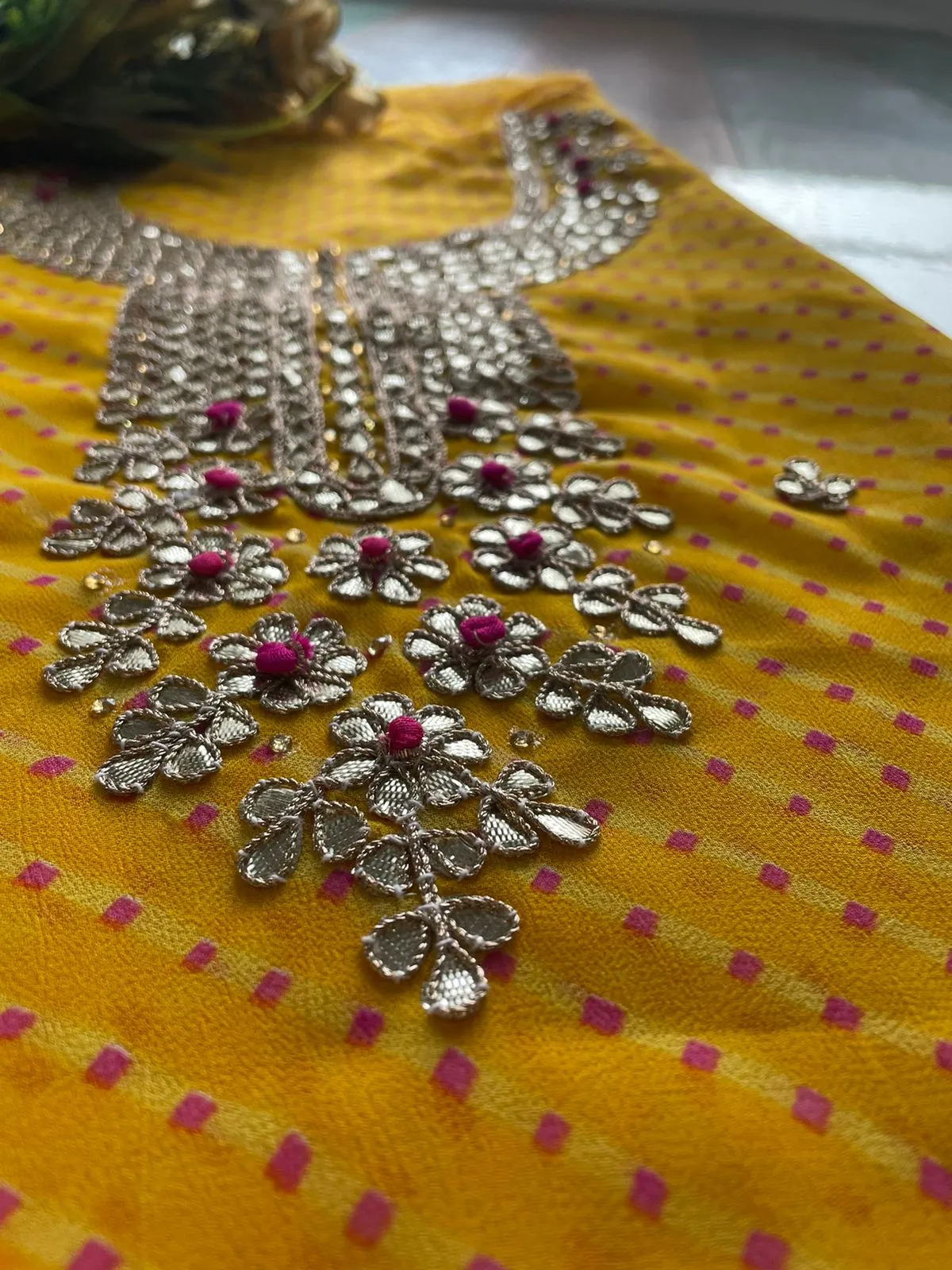 Yellow Gota Patti Georgette Kurti