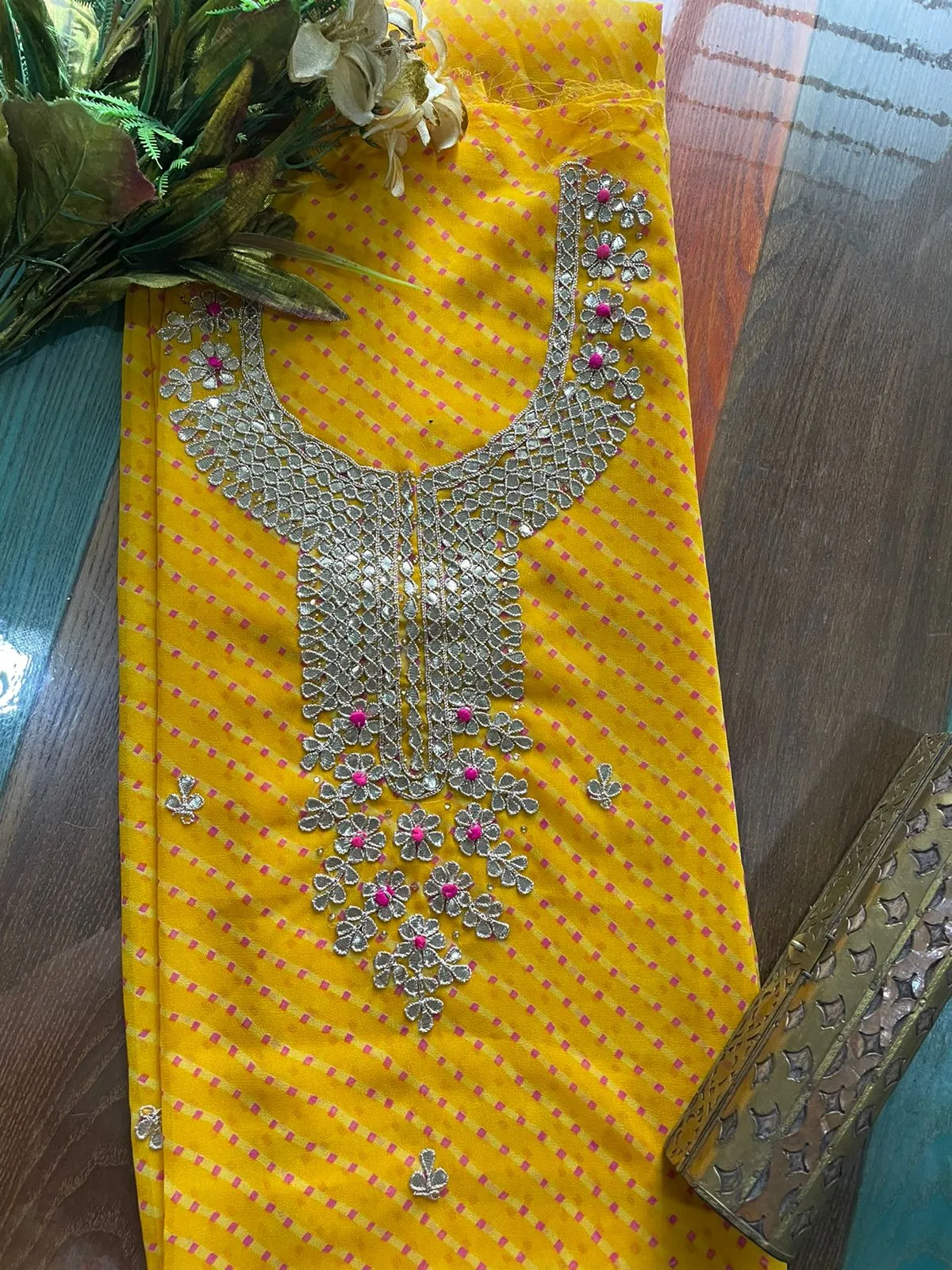 Yellow Gota Patti Georgette Kurti
