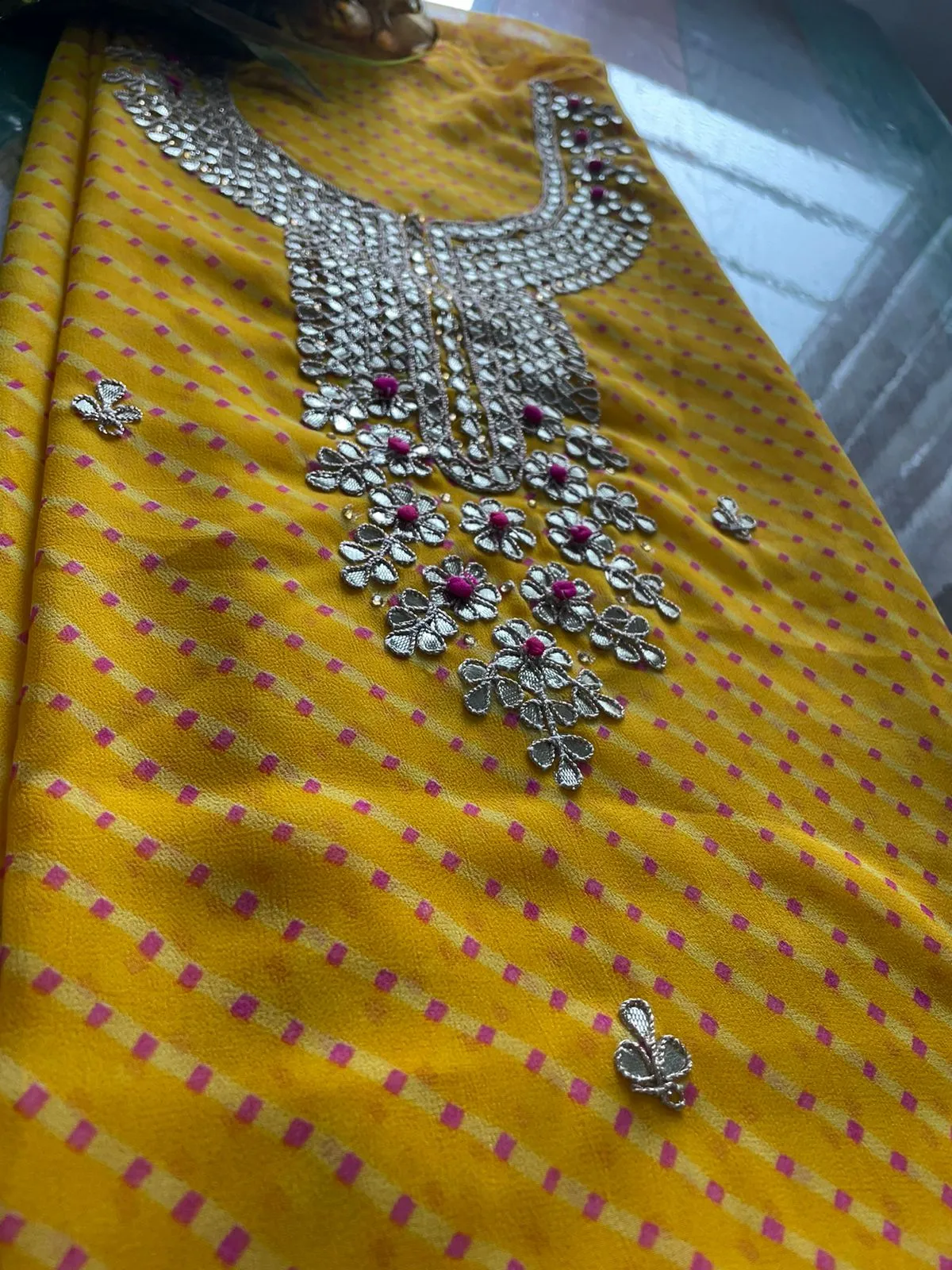 Yellow Gota Patti Georgette Kurti