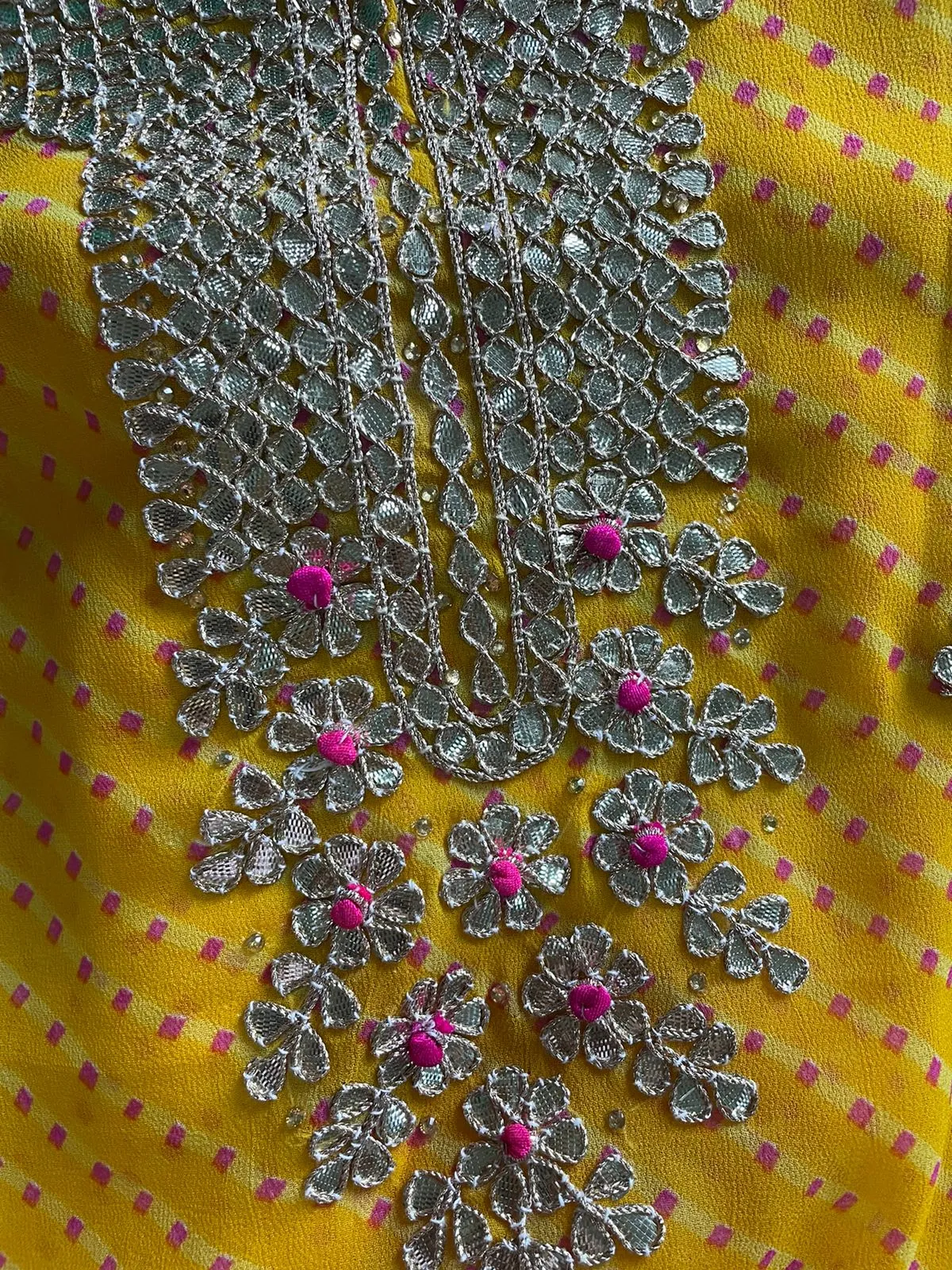 Yellow Gota Patti Georgette Kurti