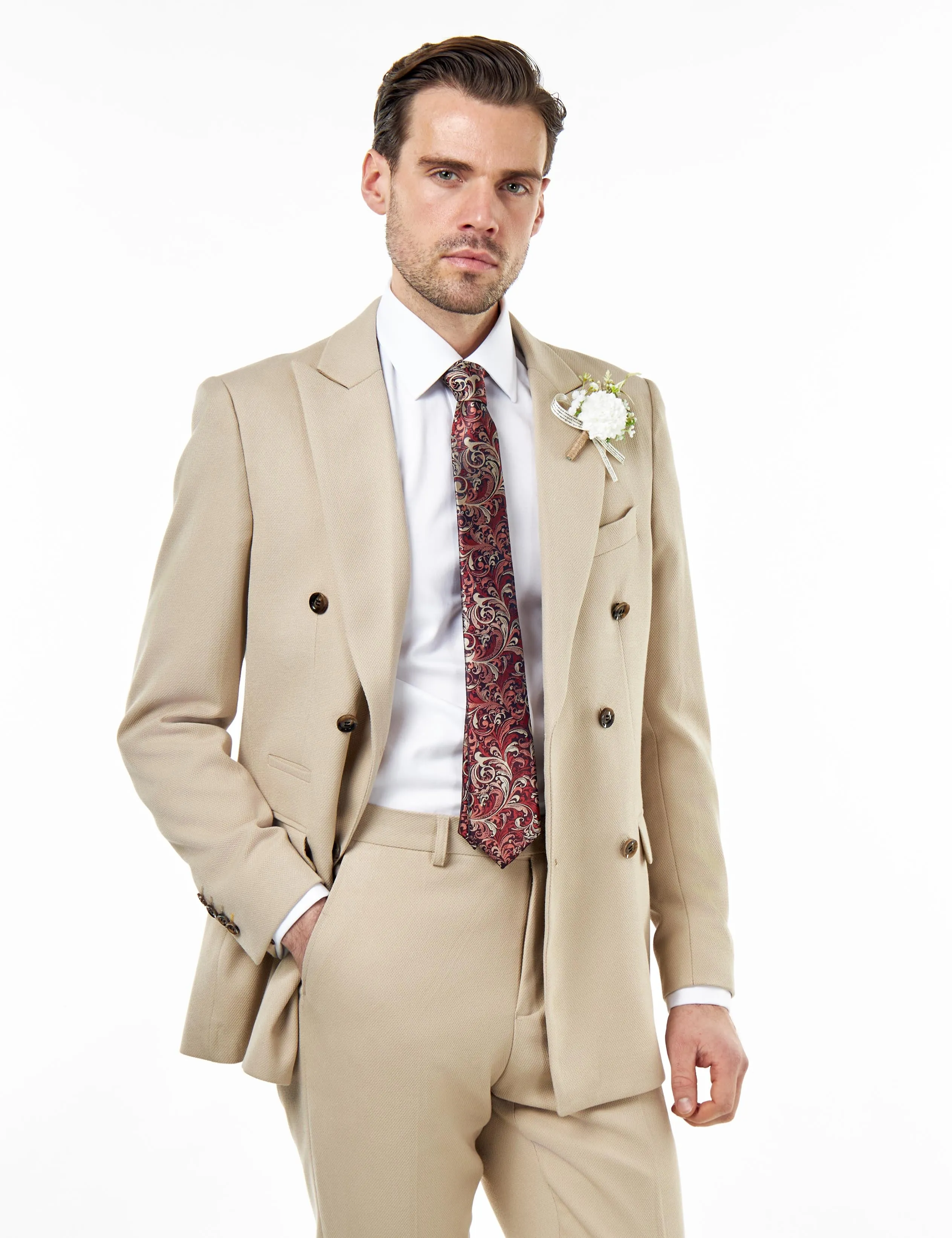 ZAK – Stone Double Breasted Tailored 2 Piece Suit