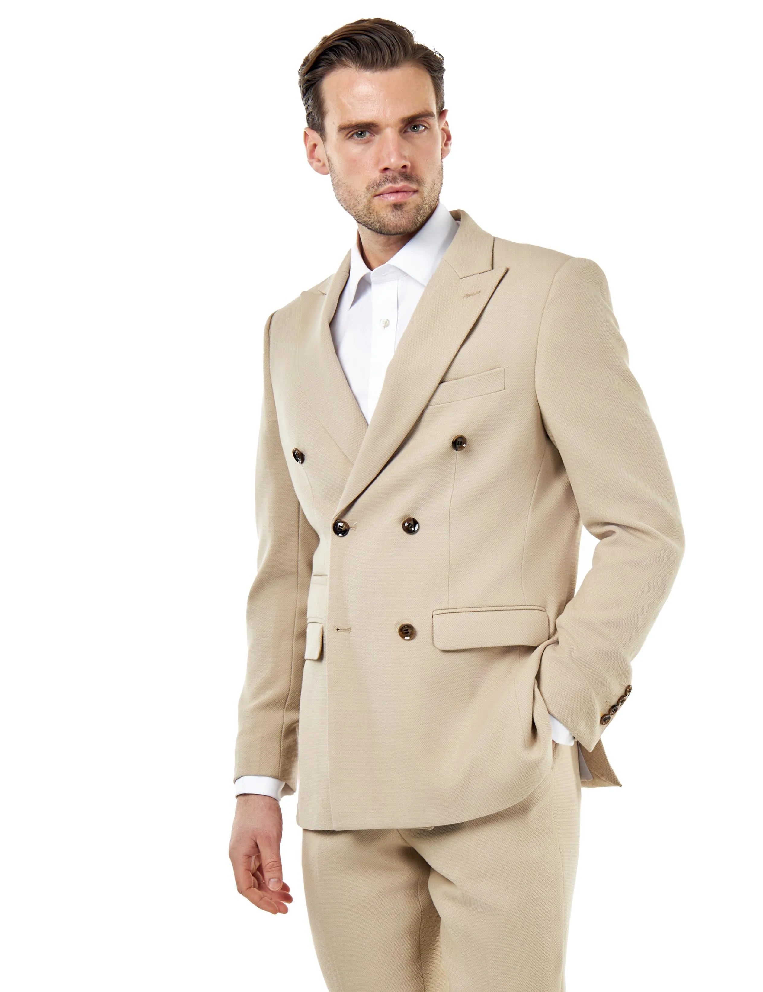 ZAK – Stone Double Breasted Tailored 2 Piece Suit