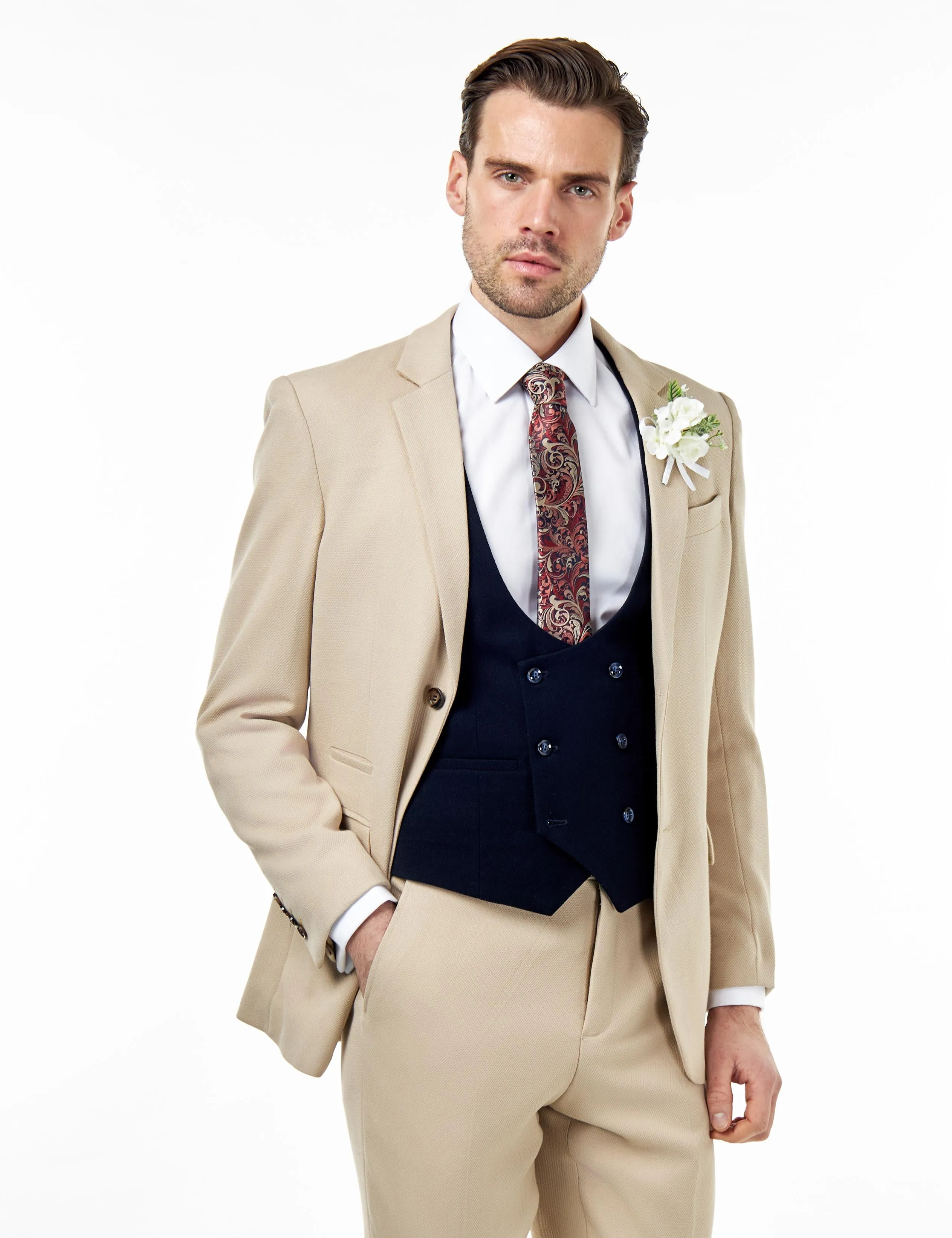 ZAK – STONE TAILORED 3 PIECE WEDDING SUIT