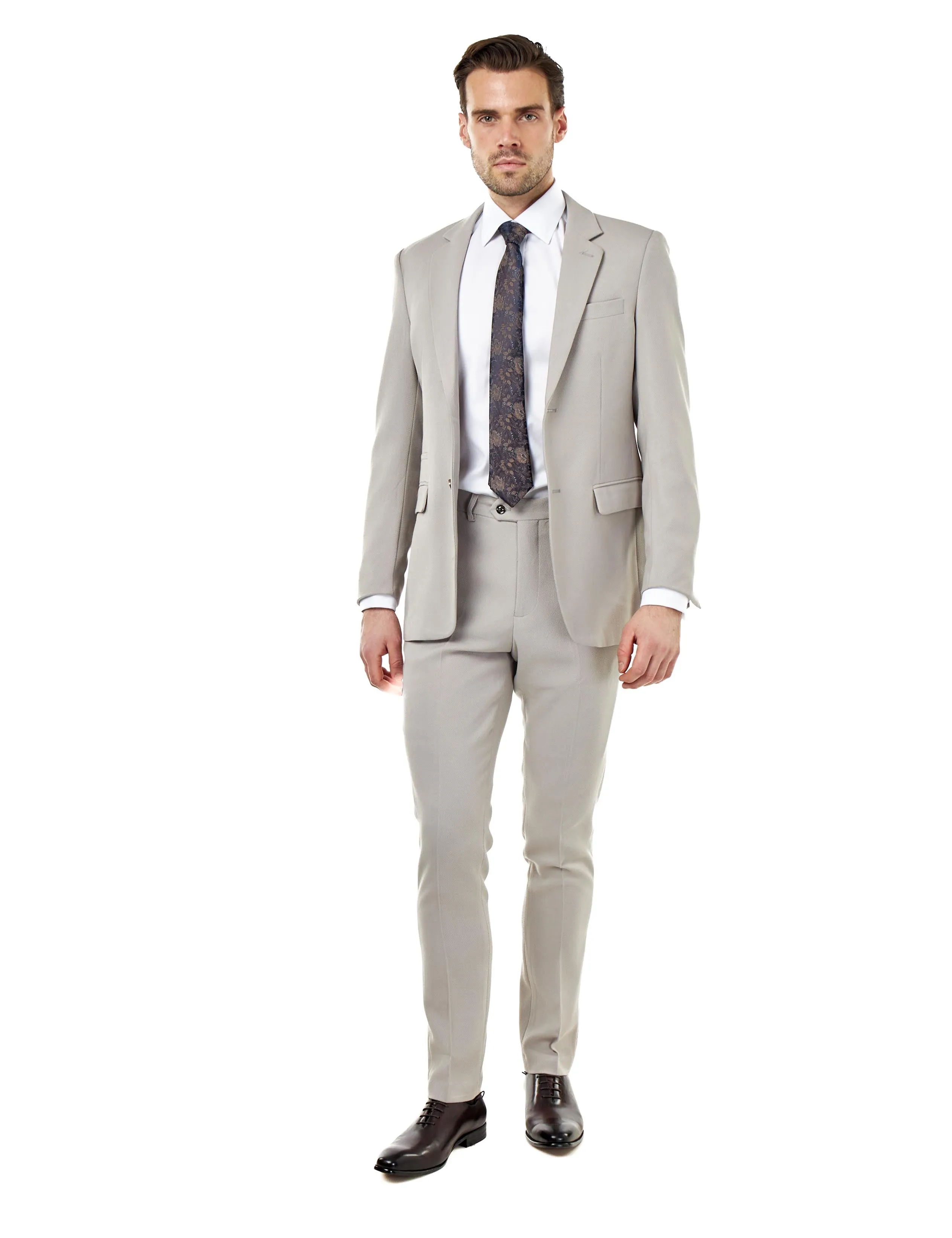 ZAK – TAILORED 2 PIECE SUIT IN TAUPE HONEYCOMB