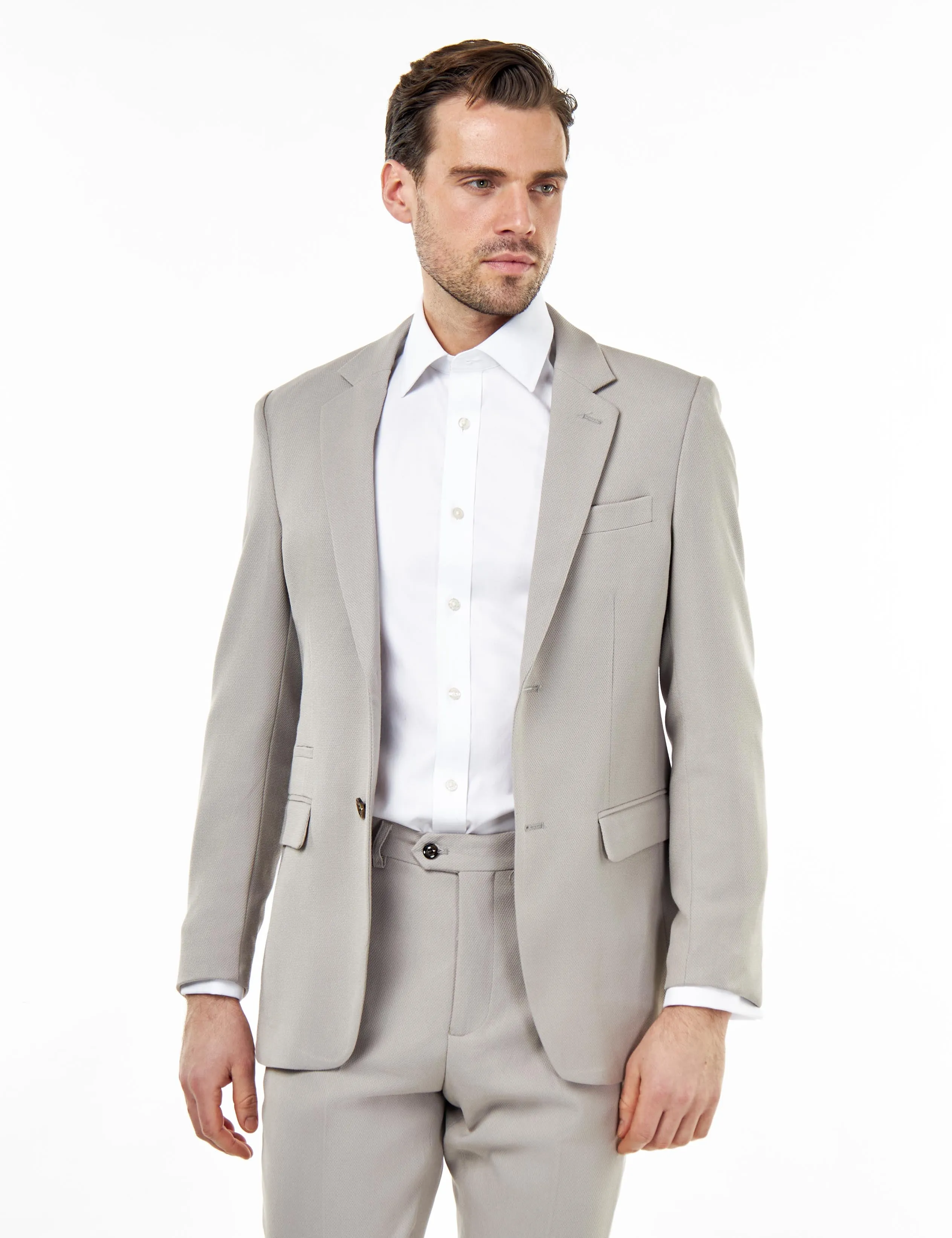 ZAK – TAILORED 2 PIECE SUIT IN TAUPE HONEYCOMB
